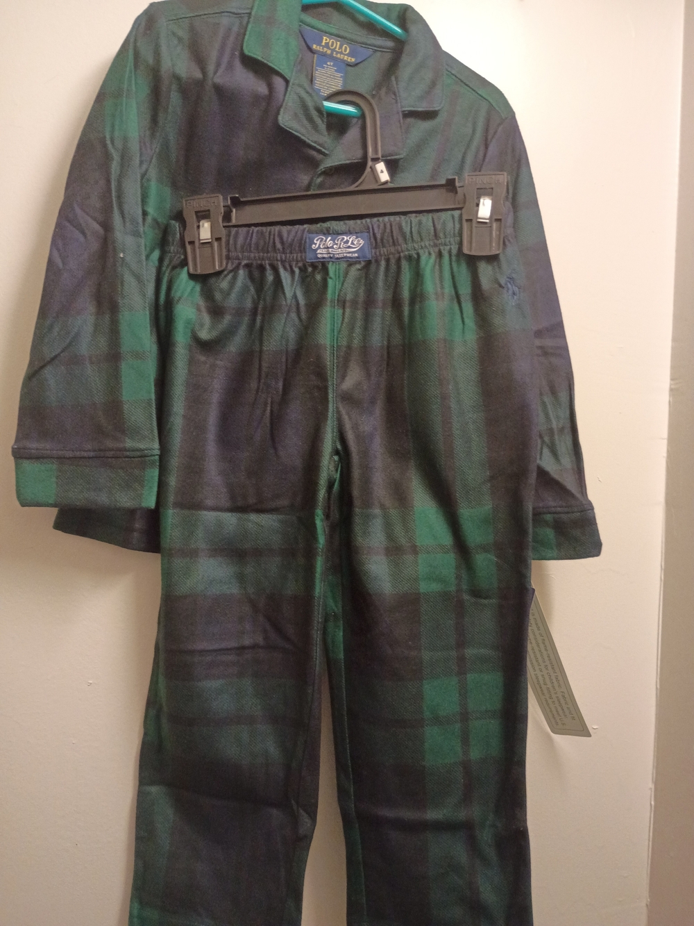 Polo by Ralph Lauren Boys Green & Navy Plaid Pajama Set